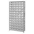 Thumbnail image #1 for Quantum 1875-104CL Heavy-Duty Stationary Wire Shelving Unit, 18"D x 36"W x 75"H, 13 Shelves, 60 Clear Bins, 400 lb./Shelf