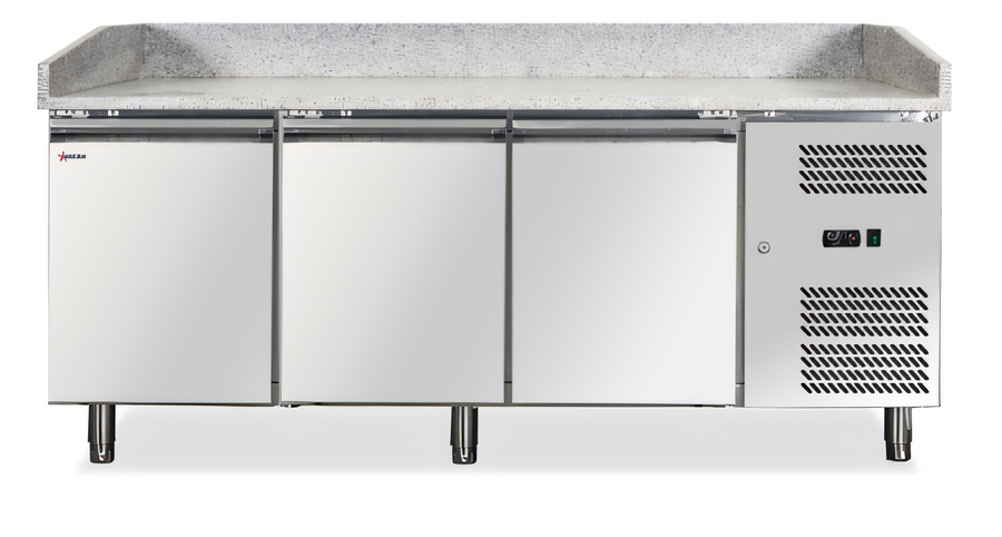Product image #1 for Omcan 79-1/2-Inch Granite Top Refrigerated Pizza Prep Table, 3-Door, 20.5 Cu. Ft.