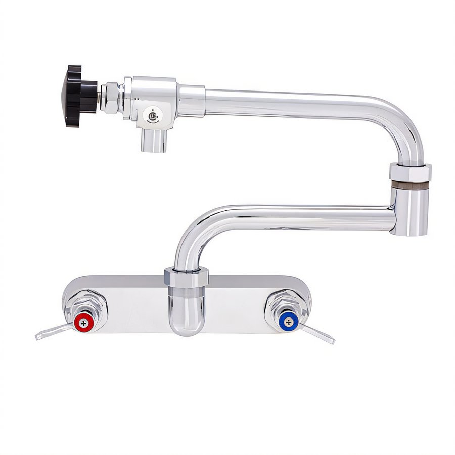 Product image #1 for Fisher Backsplash Mount Pre-Rinse Faucet, 8-Inch Centers, 10-Inch Control Swing Spout, 10-Inch Double-Jointed Spout