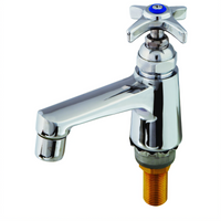 T&S Brass Single Temperature Basin Faucet with Aerator Outlet and 4-Arm Color-Coded Handle