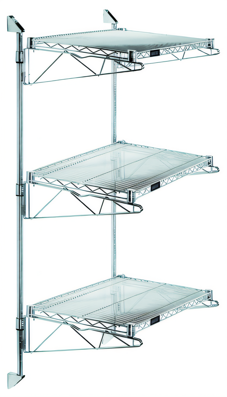 Product image #1 for Quantum Wall-Mount Cantilever Starter Unit with 3 Wire Shelves, Chrome Plated