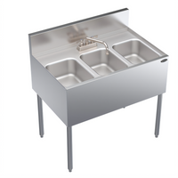 Krowne Royal Series Three-Compartment Underbar Sink Unit with Deck-Mount Swing-Spout Faucet, 36 x 24 Inches