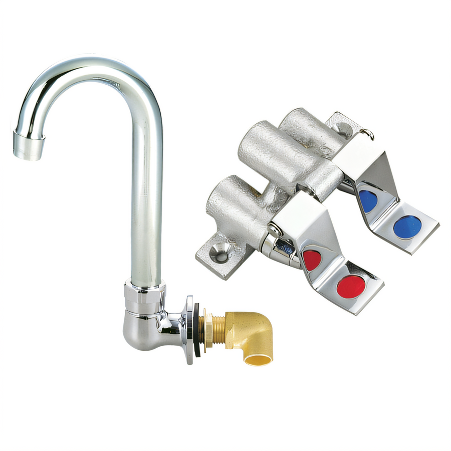 Product image #1 for BK Resources OptiFlow Lead-Free Dual Pedal Foot Valve Kit with 3-1/2 Inch Gooseneck Splash-Mount Spout