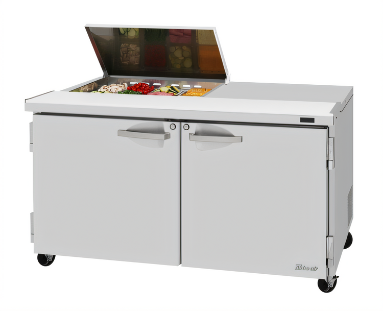 Product image #1 for Turbo Air PRO Series 60-Inch Two-Section Sandwich/Salad Prep Table with Flat Lid, 2 Doors, 8-Pan Top, Rear-Mount Self-Contained Refrigeration