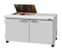 Turbo Air PRO Series 60-Inch Two-Section Sandwich/Salad Prep Table with Flat Lid, 2 Doors, 8-Pan Top, Rear-Mount Self-Contained Refrigeration