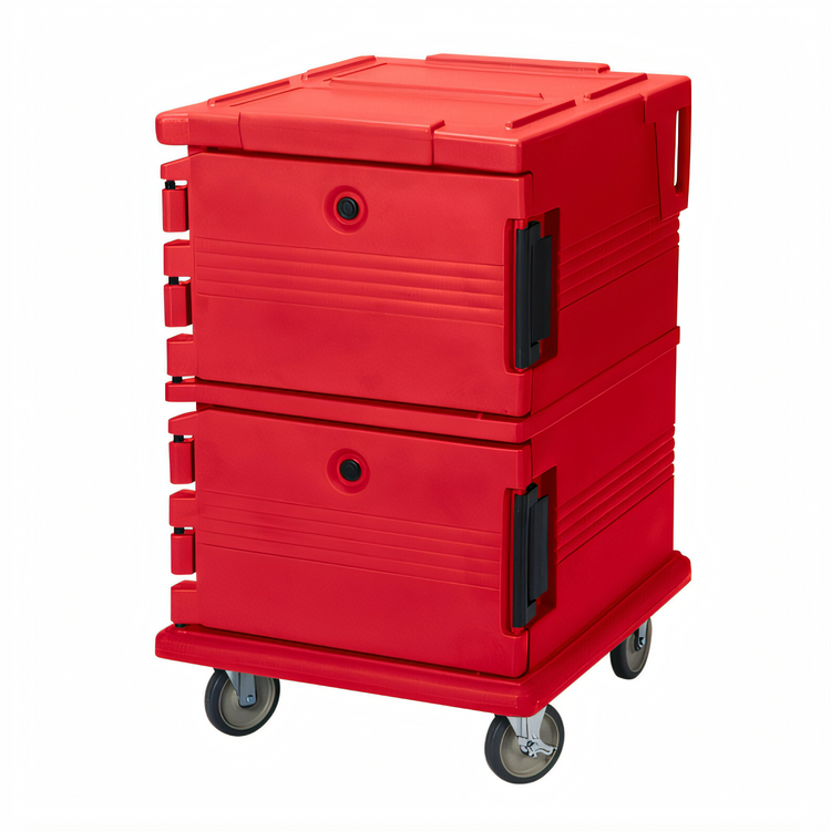 Product image #2 for Cambro Ultra Camcart Double-Compartment Front-Loading Insulated Food Pan Carrier, 16 Full-Size Pan Capacity, Hot Red