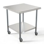 Thumbnail image #1 for Koolmore CT3030-18C 30 x 30 x 34 in. 18-Gauge 304 Stainless Steel Corner Work Table with Undershelf and Locking Casters