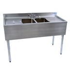 Thumbnail image #1 for BK Resources UB4-21-248TS 48-Inch Two-Compartment Underbar Sink with Dual Drainboards, Faucet, Stainless Steel, 4-1/2-Inch Backsplash