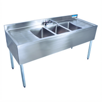 BK Resources Slim-Line Three-Compartment Underbar Sink with Dual Drainboards and Faucet, 72 Inch Wide