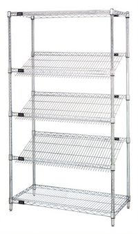 Quantum 48W x 24D x 63H Stationary Slanted Wire Shelving Unit with 5 Shelves, Chrome Finish