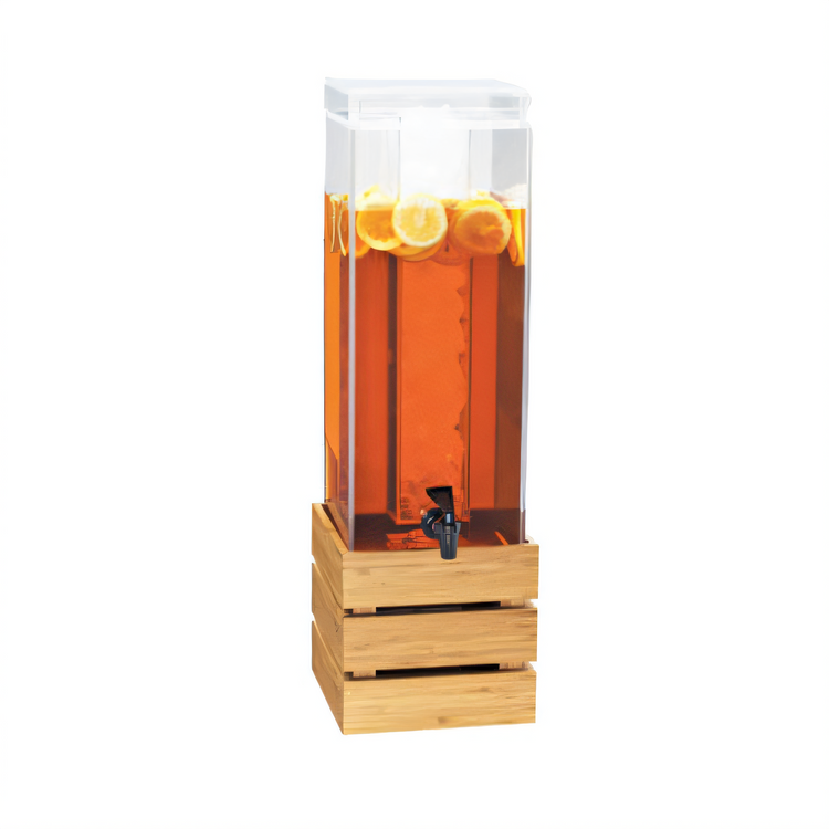 Product image #1 for Bamboo 3 Gallon Single Square Acrylic Beverage Dispenser with Ice Chamber and Crate Stand