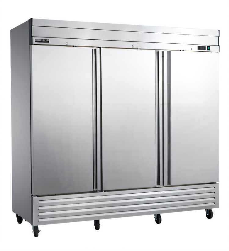 Product image #1 for Maxx Cold V-Series Three-Section Solid Door Reach-In Refrigerator, 65 Cu. Ft., Bottom-Mount