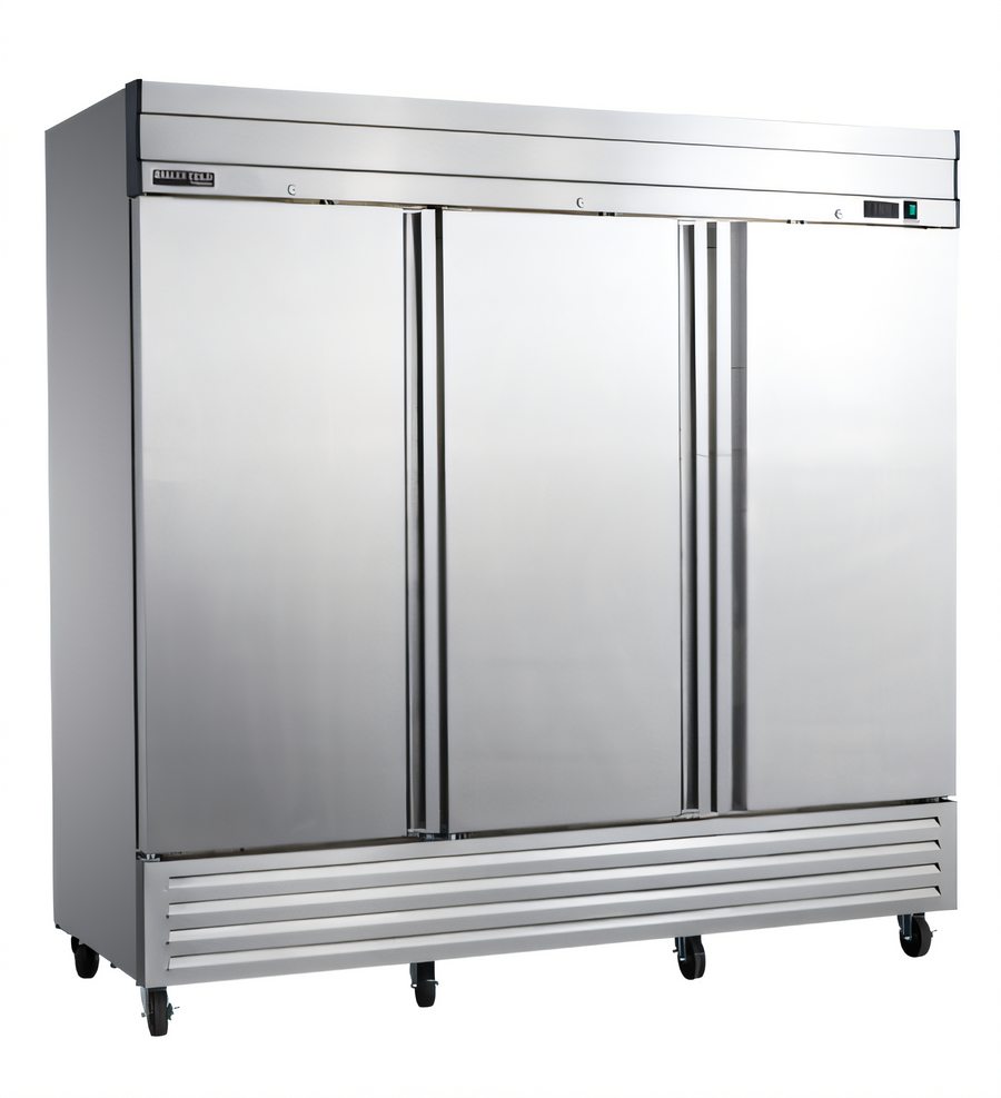 Product image #1 for Maxx Cold V-Series Three-Section Solid Door Reach-In Refrigerator, 65 Cu. Ft., Bottom-Mount