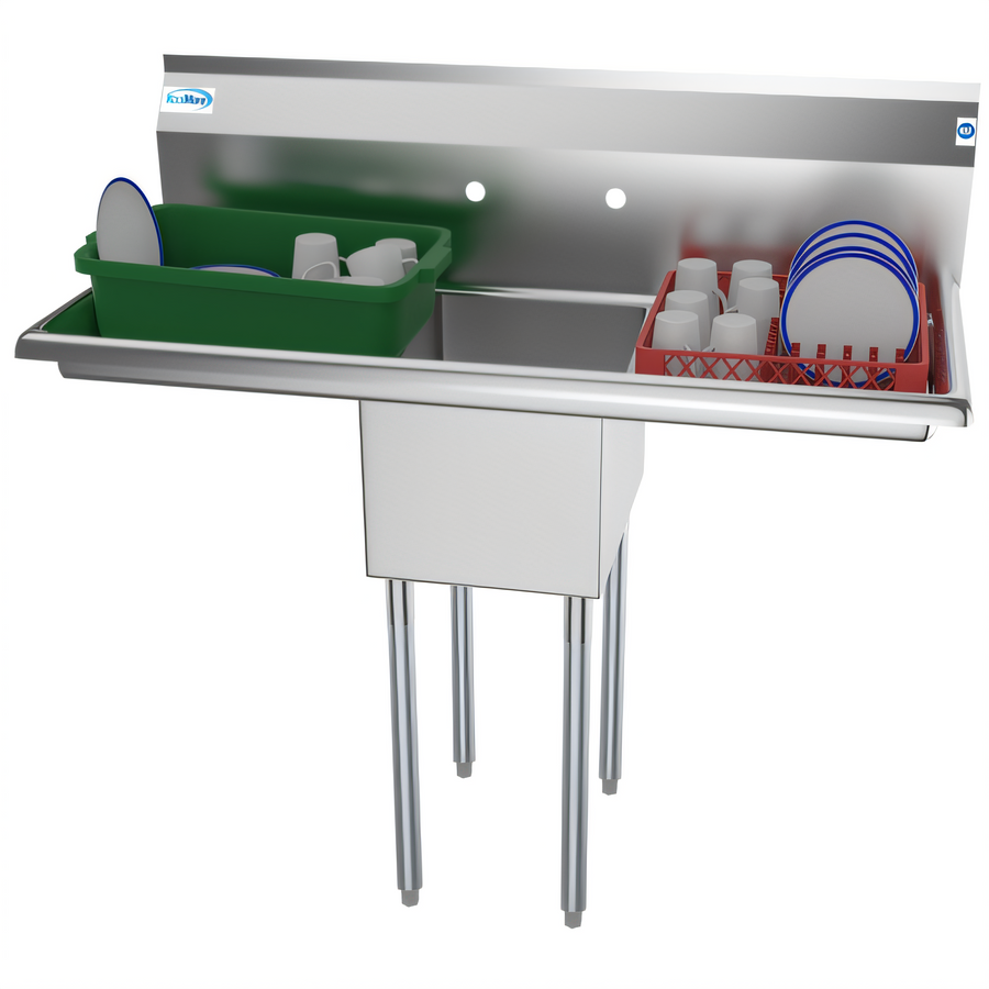 Product image #1 for KoolMore 44-Inch One-Compartment Commercial Stainless Steel Sink with Dual Drainboards and Backsplash