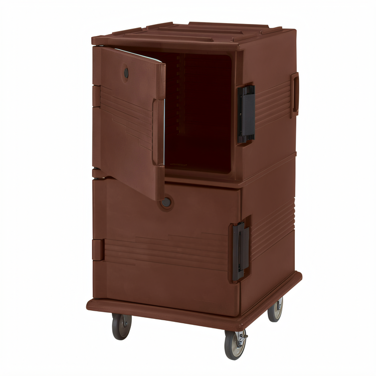 Product image #2 for Cambro Ultra Camcart® Double-Compartment Non-Electric Front-Loading Insulated Food Pan Carrier with Heavy-Duty Casters for Full-Size GN Pans, Dark Brown