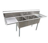 Serv-Ware 14-Inch Deep 3-Compartment Economy Sink with Left and Right Drainboards, 102-Inch Wide