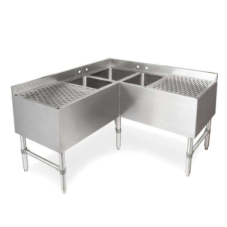 Product image #1 for John Boos 3-Compartment Underbar Corner Sink Unit with Left and Right Drainboards, 48"W x 21"D