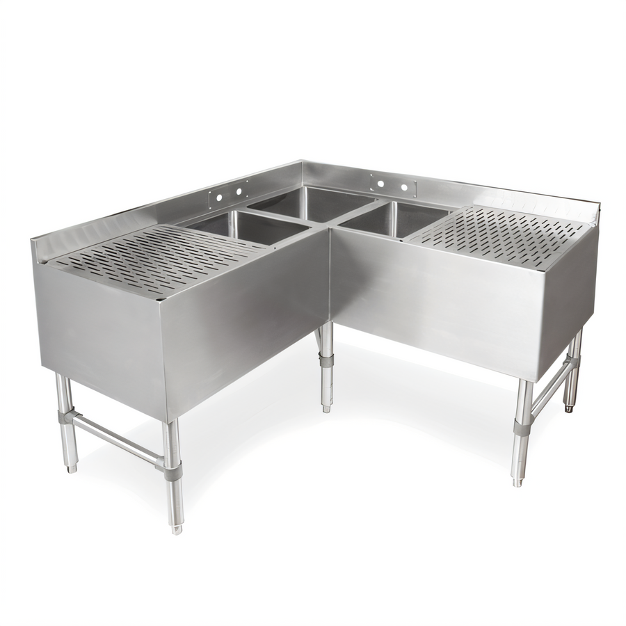 Product image #1 for John Boos 3-Compartment Underbar Corner Sink Unit with Left and Right Drainboards, 48"W x 21"D
