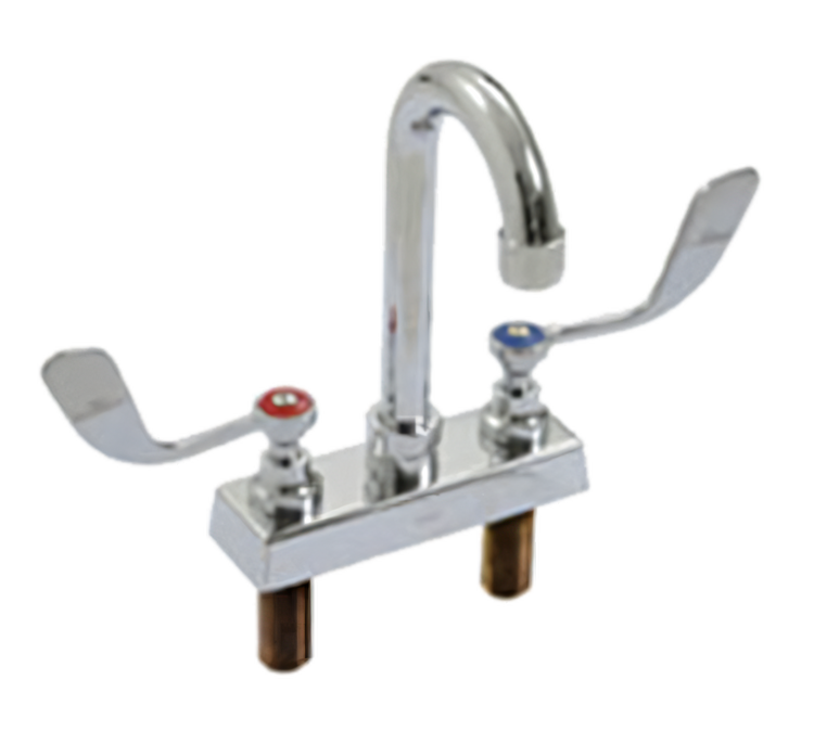 Product image #1 for Heavy Duty Deck Mounted Manual Faucet with Rigid Gooseneck Spout, Wrist Handles, 4 Inch Centers