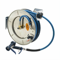 Open Stainless Steel Retractable Hose Reel with 1/2 Inch x 50 Foot Hose and Front Trigger Water Gun