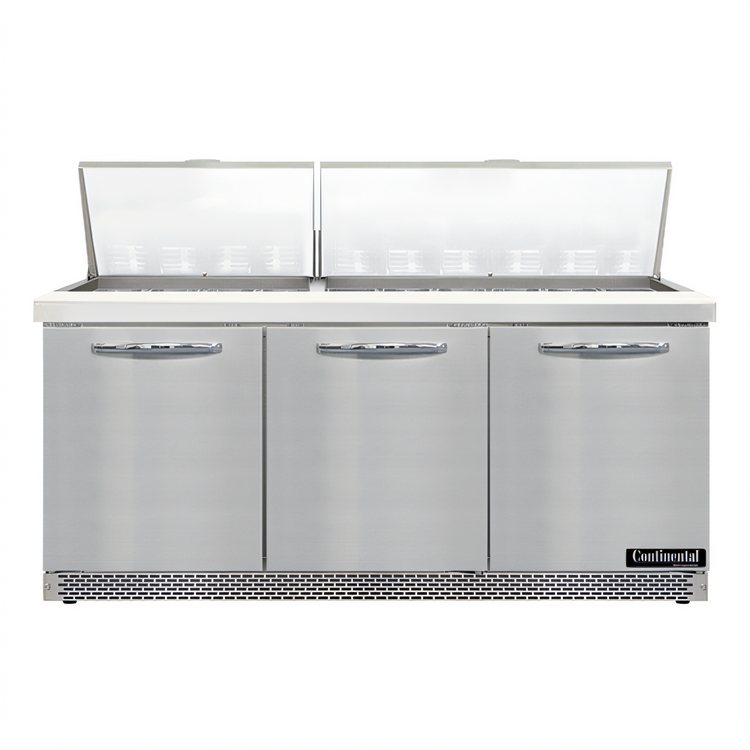 Product image #1 for Continental Refrigerator Mighty Top SW72N30M-FB 72-Inch Three-Section Front Breather Sandwich Unit