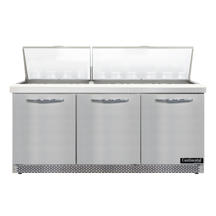 Product image #1 for Continental Refrigerator Mighty Top SW72N30M-FB 72-Inch Three-Section Front Breather Sandwich Unit