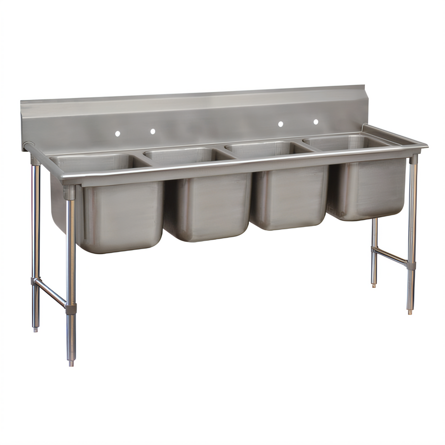 Product image #1 for Advance Tabco Regaline 4-Compartment Commercial Sink with Open Frame Base, 20" x 20" x 12" Compartments, 8" Splash