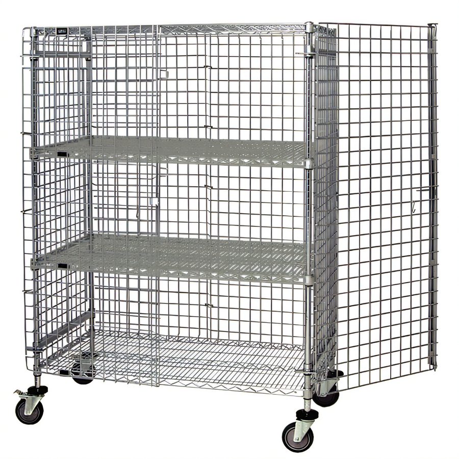 Product image #1 for Quantum Mobile 4-Shelf Wire Security Cage Unit with Locking Doors, Chrome-Plated, 60W x 21D x 69H