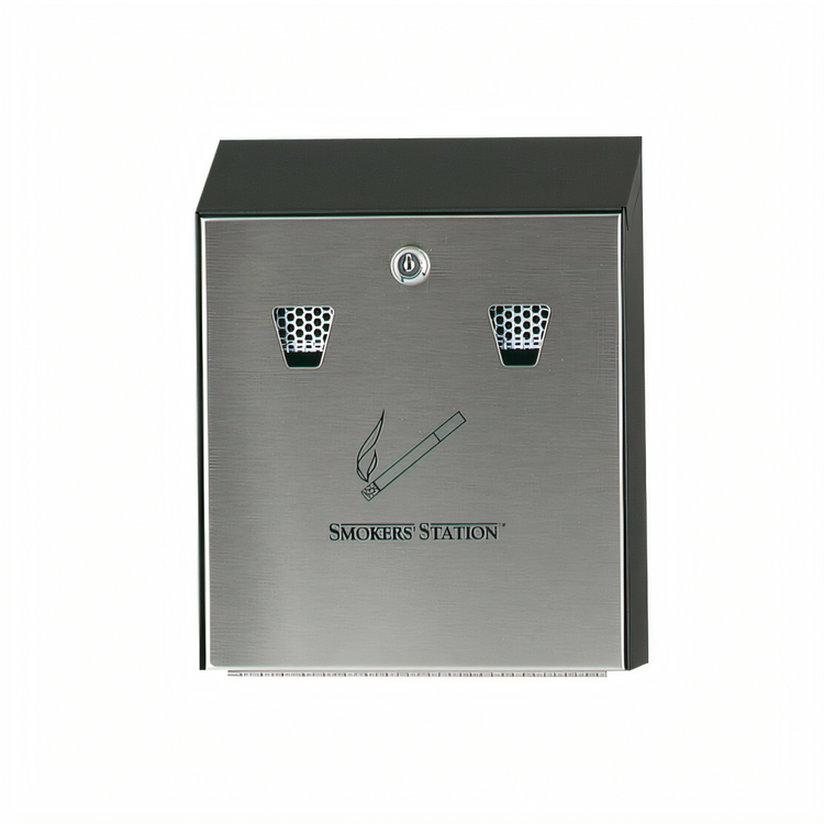 Product image #1 for Smokers' Station Wall-Mount Outdoor Cigarette Urn, 10 Inch W x 12.5 Inch H, Black Textured Steel, with Keyed Cam Lock