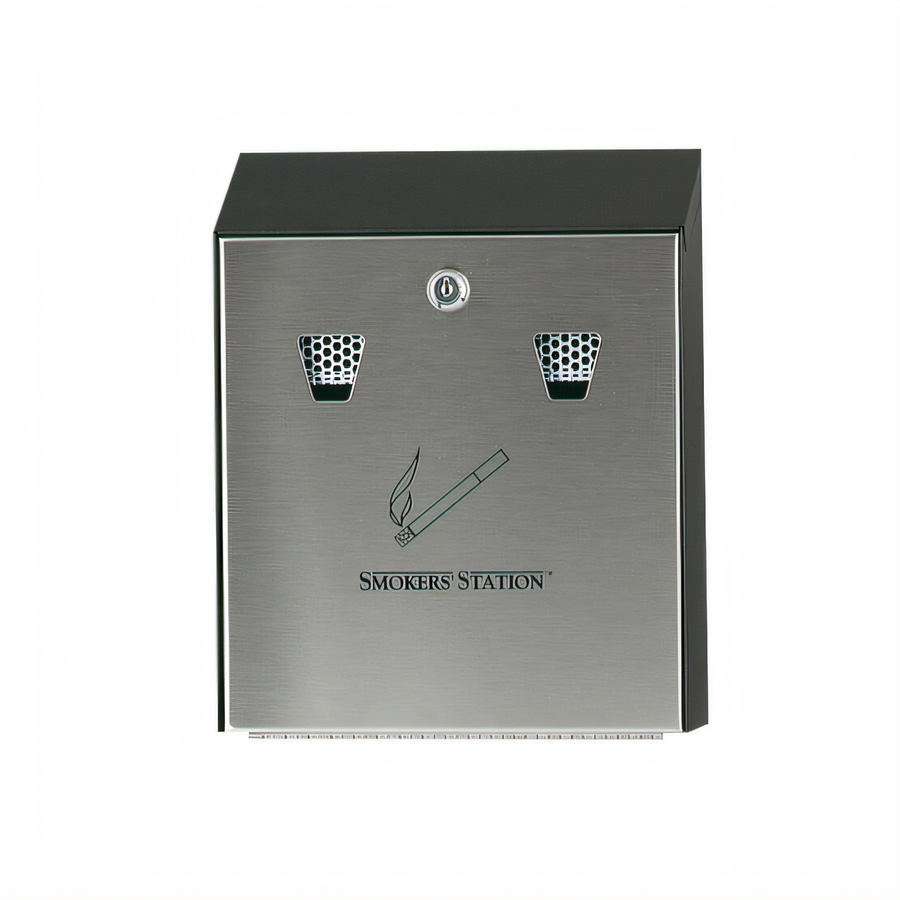 Product image #1 for Smokers' Station Wall-Mount Outdoor Cigarette Urn, 10 Inch W x 12.5 Inch H, Black Textured Steel, with Keyed Cam Lock