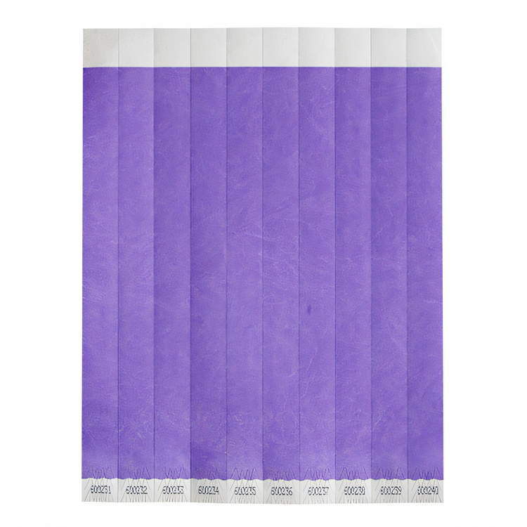 Product image #1 for Bar Maid Purple Solid No-Tear Tyvek Wristbands, Sequentially Numbered, 500/Pack