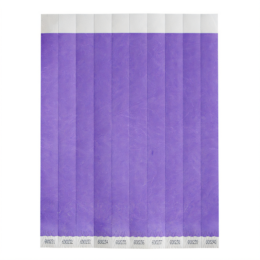 Product image #1 for Bar Maid Purple Solid No-Tear Tyvek Wristbands, Sequentially Numbered, 500/Pack