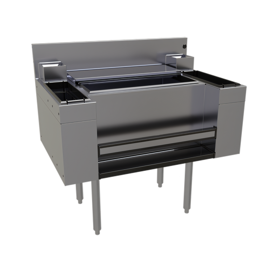 Product image #1 for Glastender Casino Style Underbar Combo Ice Bin and Cocktail Station with Bottle Wells and 10-Circuit Cold Plate, 36 Inch