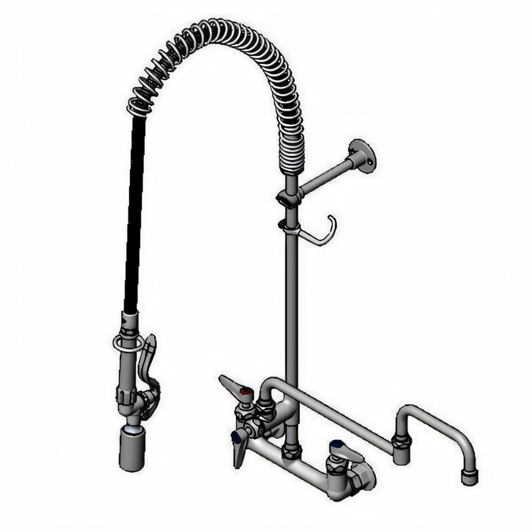 Product image #1 for EasyInstall 8-Inch Wall-Mount Pre-Rinse Unit with Add-On Faucet and 18-Inch Double-Joint Swing Nozzle