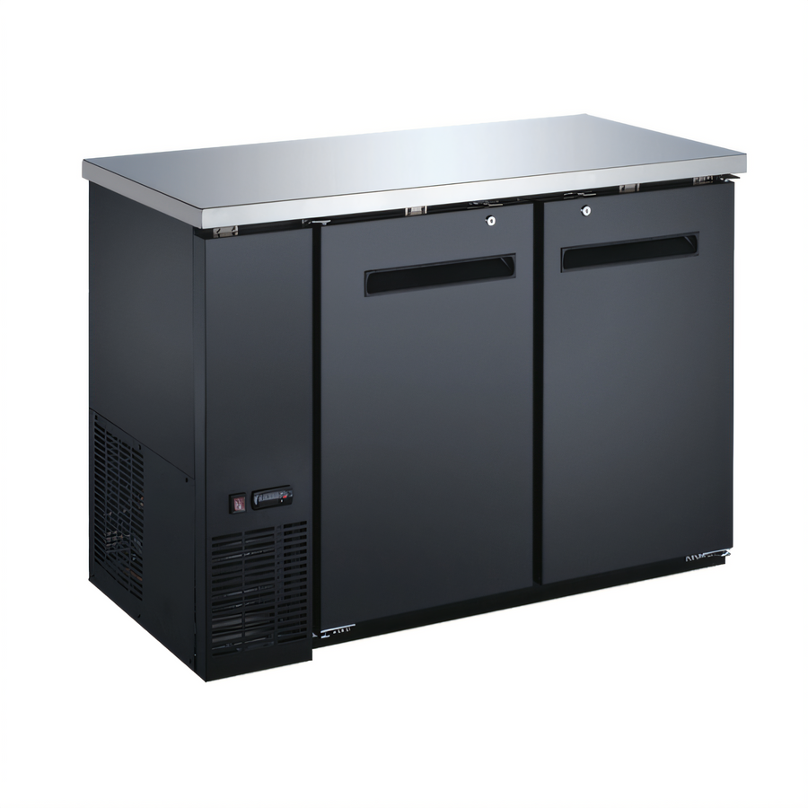 Product image #1 for Omcan USA 2-Section Reach-In Refrigerated Back Bar Cooler, 48.8-Inch Wide, Side-Mounted Self-Contained, Solid Doors, Stainless Steel Top