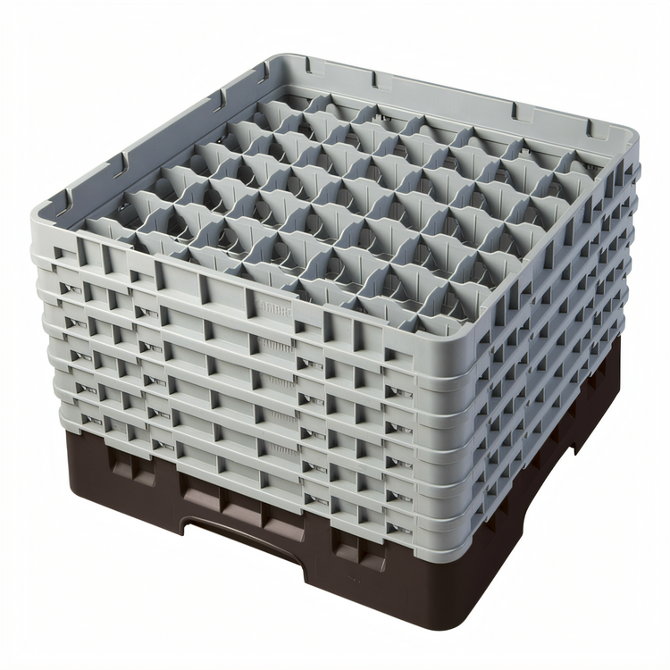 Product image #2 for Cambro Camrack Full Size 49-Compartment Glass Rack with 6 Soft Gray Extenders, Brown