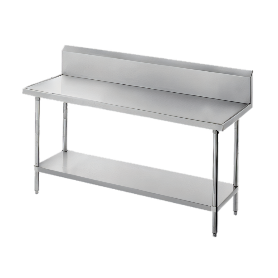 Product image #1 for Advance Tabco VKS-3610 120-Inch x 36-Inch 14-Gauge 304 Stainless Steel Work Table with 10-Inch Backsplash and Undershelf