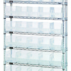 Thumbnail image #1 for Quantum WR9-202CL Bin Wire Shelving System, 36"W x 12"D x 74"H, Stationary Chrome-Plated, 9 Shelves, 40 Clear Bins