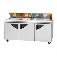 Turbo Air Super Deluxe Three-Section Sandwich/Salad Prep Table Refrigerator with 18-Pan Opening