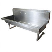 BK Resources Two Station Wall Mounted Stainless Steel Hand Wash Sink, 60 Inch