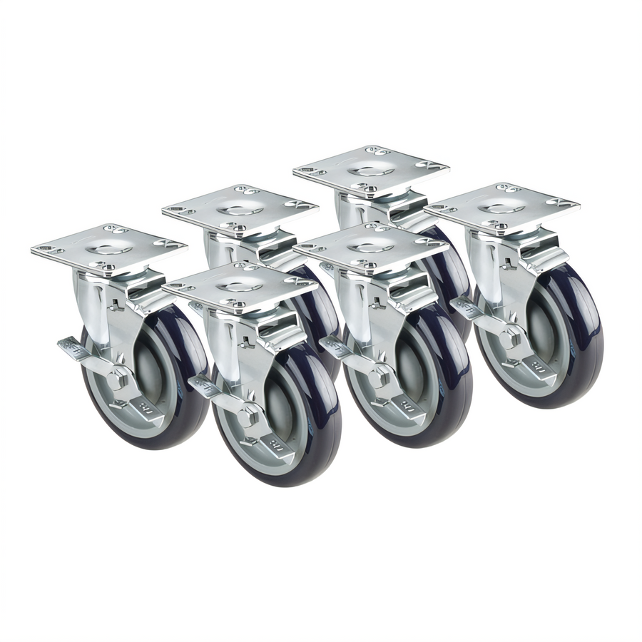 Product image #1 for Krowne 5-Inch Plate-Mount Casters with Brakes, Set of 6, 6-Inch Raise