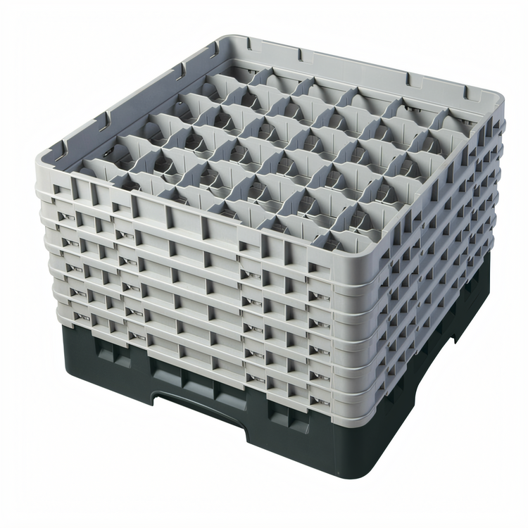 Product image #2 for Cambro Camrack Full Size 36-Compartment Glass Rack with 6 Soft Gray Extenders, Black