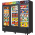 Thumbnail image #1 for Everest Refrigeration Three-Section Reach-In Glass Door Merchandiser Freezer, 69 Cu. Ft., 74-3/4 Inch Wide, Bottom-Mounted Self-Contained