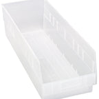 Thumbnail image #1 for Quantum QSB214CL Nesting Clear Shelf Bin, 8-3/8"W x 23-5/8"L x 6"H, 7 Divider Slots Case of 6