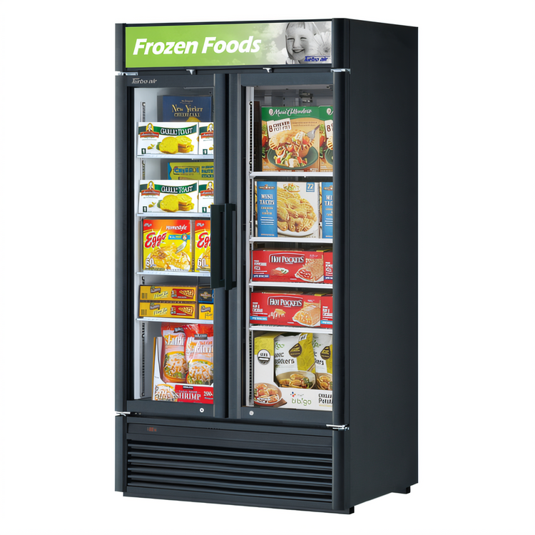Product image #1 for Turbo Air Super Deluxe Two-Section Self-Contained Glass Door Merchandiser Freezer, 28.44 Cu. Ft., Bottom-Mount Compressor, 115V