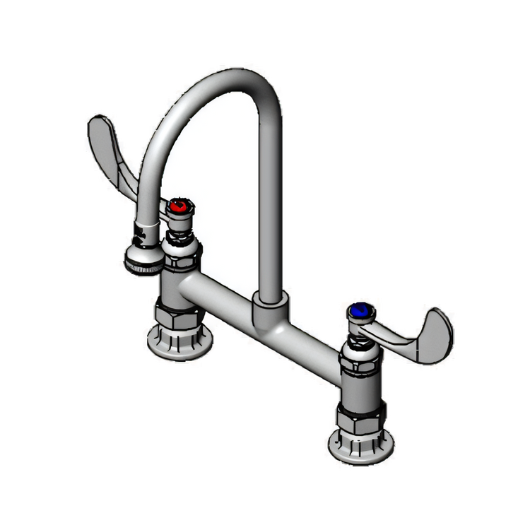 Product image #1 for T&S Brass 8-Inch Center Deck Mount Manual Mixing Faucet with 5-3/4-Inch Swivel Gooseneck and Rose Spray Outlet