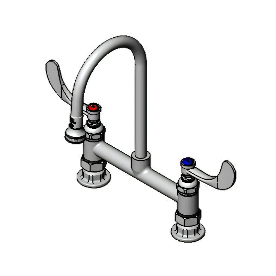Product image #1 for T&S Brass 8-Inch Center Deck Mount Manual Mixing Faucet with 5-3/4-Inch Swivel Gooseneck and Rose Spray Outlet