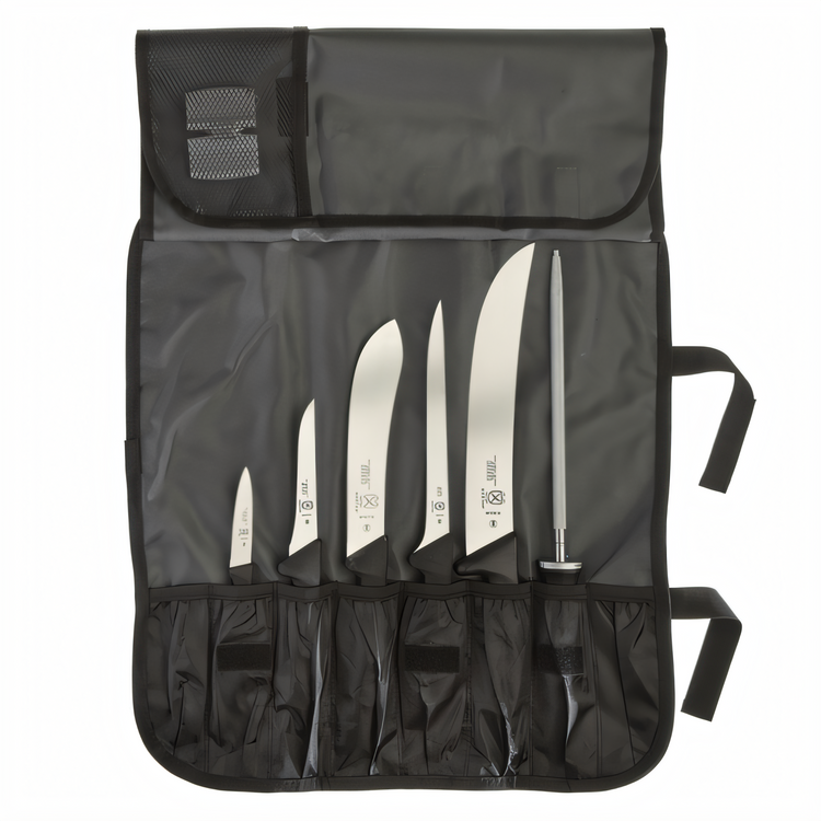 Product image #1 for Mercer Culinary BPX Large 8-Piece Field Dressing Knife Set with Camouflage Roll Bag