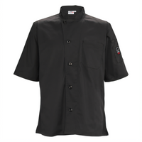 Signature Chef Broadway Tapered Fit Ventilated Short Sleeve Chef Shirt, Black, Medium