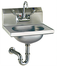 Wall-Mounted 304 Stainless Steel Hand Sink with Splash-Mount Gooseneck Faucet, Wrist Handles, P-Trap, Tail Piece and Basket Drain
